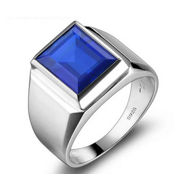 8ct Lab Sapphire Men's Ring | Sterling Silver Luxury
