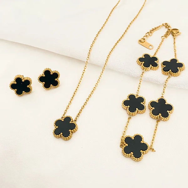 Blooming Beauty: Stainless Steel Floral Jewelry Set - Necklace, Earrings, Bracelet