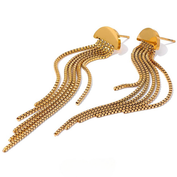 Make a Statement: Stainless Steel Long Tassel Drop Earrings | Gold Plated Fashion Jewelry