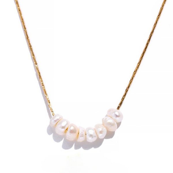Natural Pearl Beads Stainless Steel Necklace | Gold Plated Fashion Jewelry