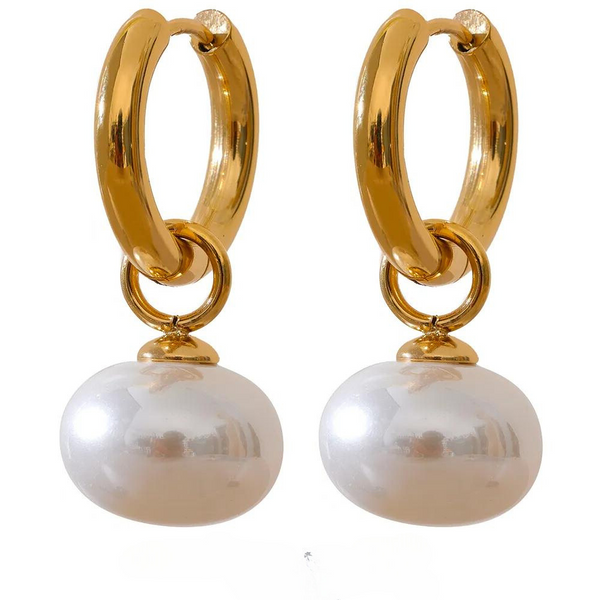 Stainless Steel Golden Hoop Earrings with Imitation Pearls | Fashion Jewelry